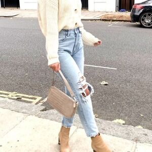 Zara Ripped Mom Fit Jeans Light Wash Blue US Size 2 Distressed High Waist